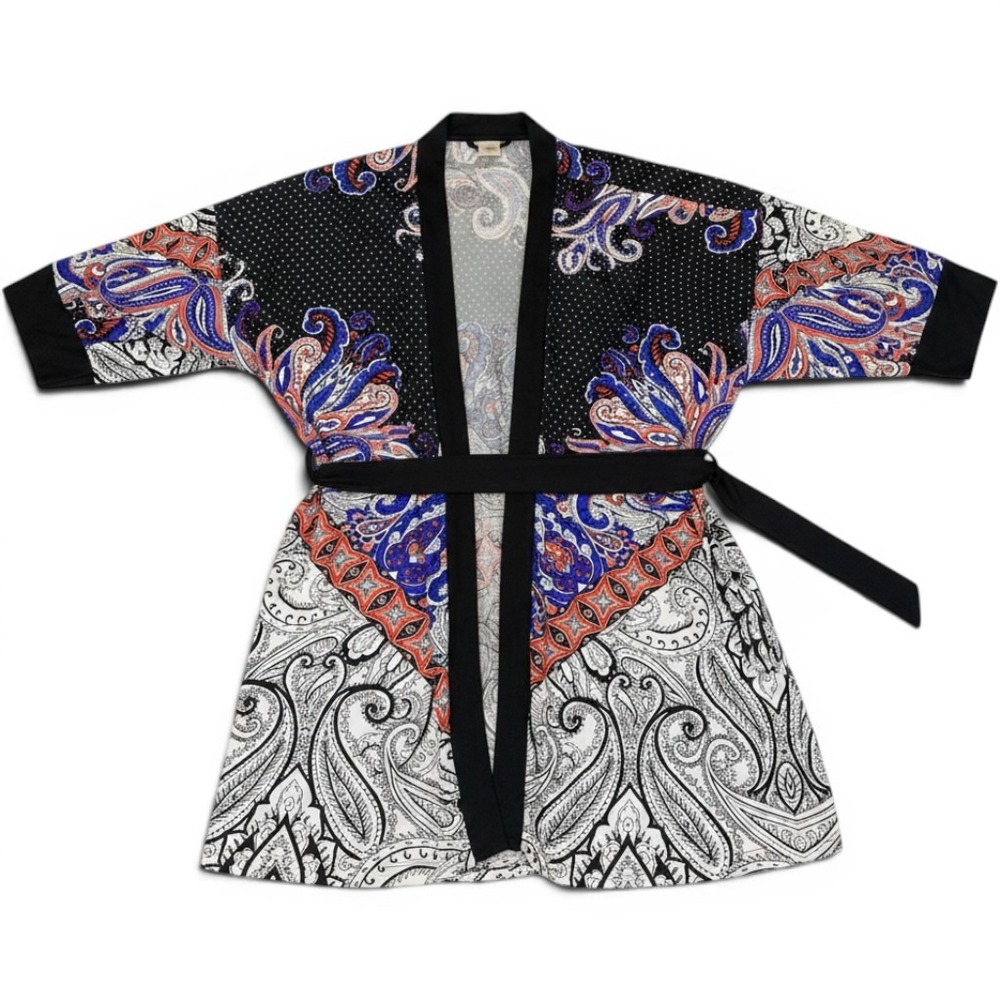 In Bloom by Jonquil Paisley Polka Dot Short Robe Black Blue Large